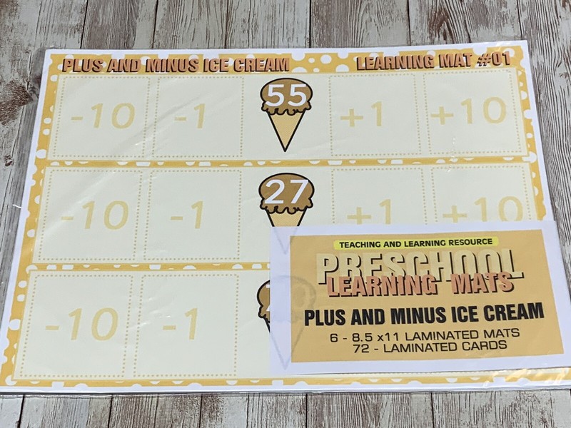 Plus And Minus IceCream -Set of 6 Learning Mats & Cards – Laminated Activity
