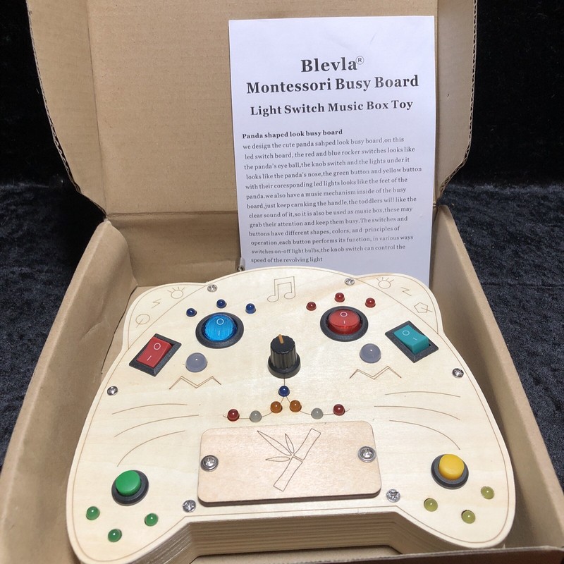 Wood Montessori Busy Board Basic Skill Teaching Aid Learning Game LED Switch