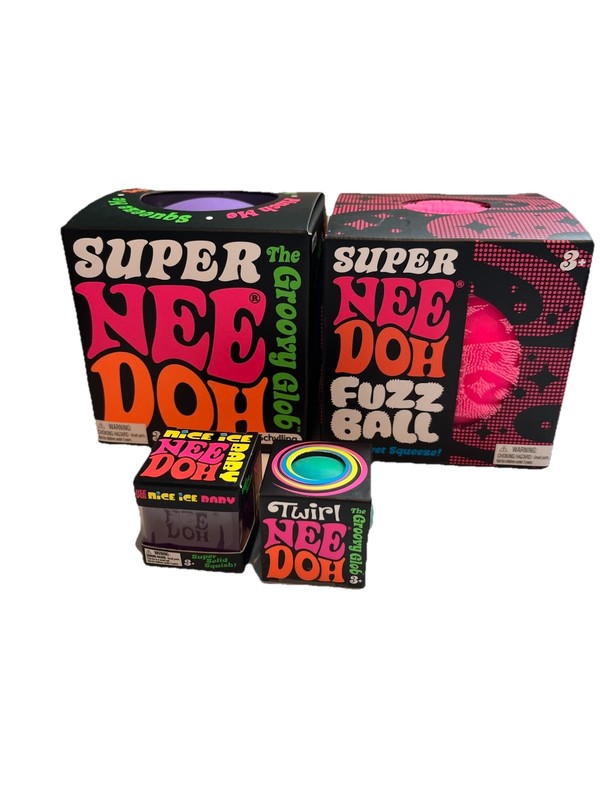 Schylling NeeDoh Lot Super Fuzz Ball Super Groovy Glob Twirl and ice baby mini