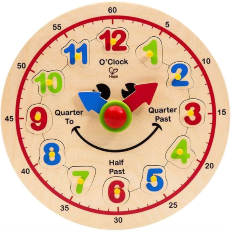 Hape clock Shape Sorter Wooden toy Educational Learning Time Teaching Toy NEW