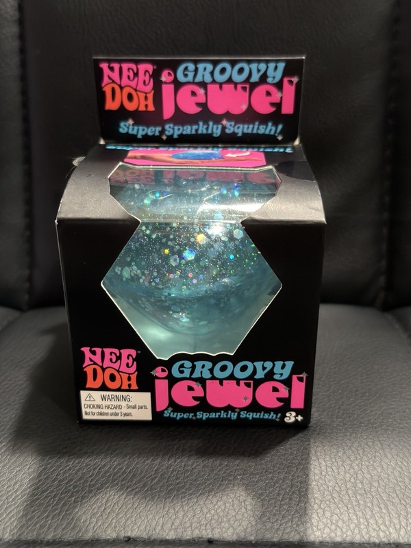 Authentic NeeDoh Schylling Blue Groovy Jewel Nee Doh Super Sparkly Squish NIB