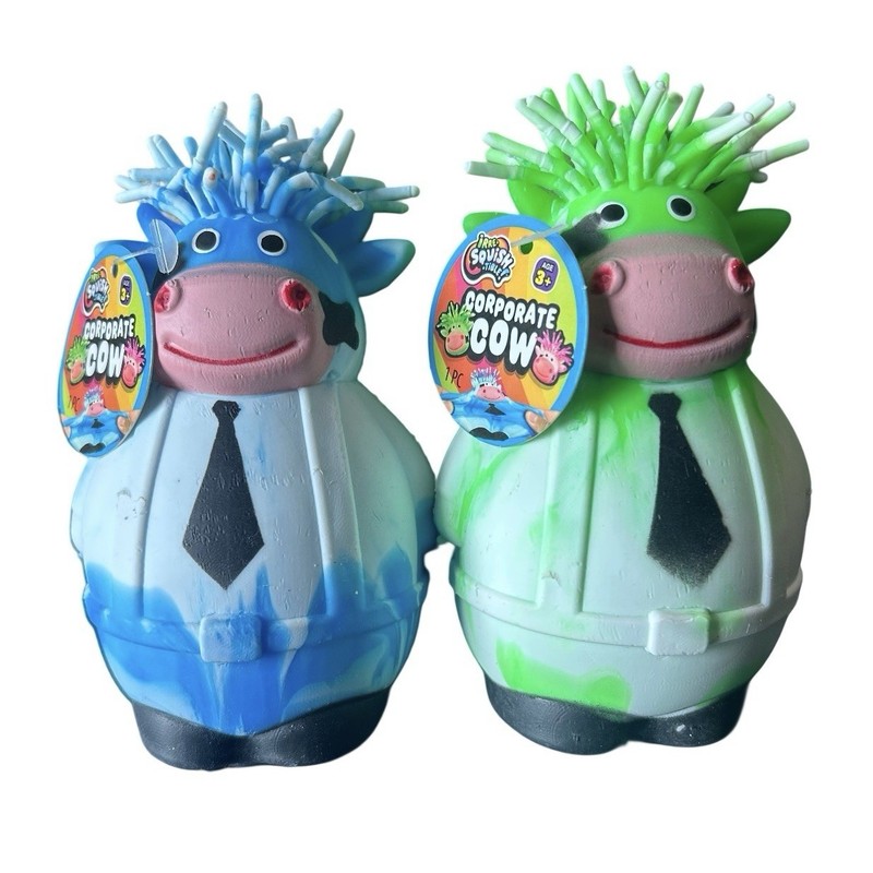 Squishy Corporate Cow 5” Squeeze Stress Reliever Sensory Fidget Toy Blue & Green