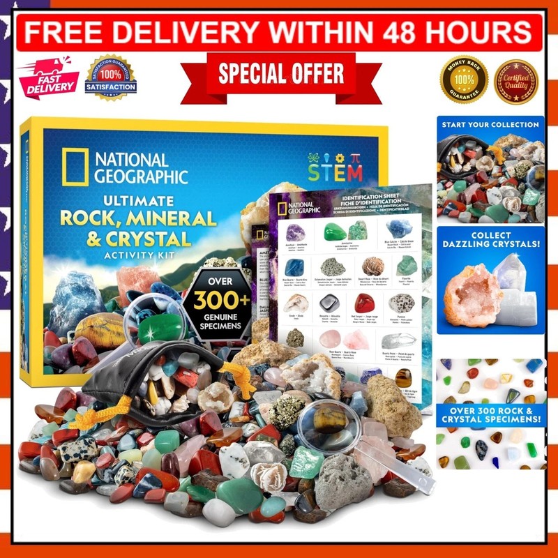 National Geographic 300+ Piece Rock Collection Kit – Geodes & Crystals for Kids