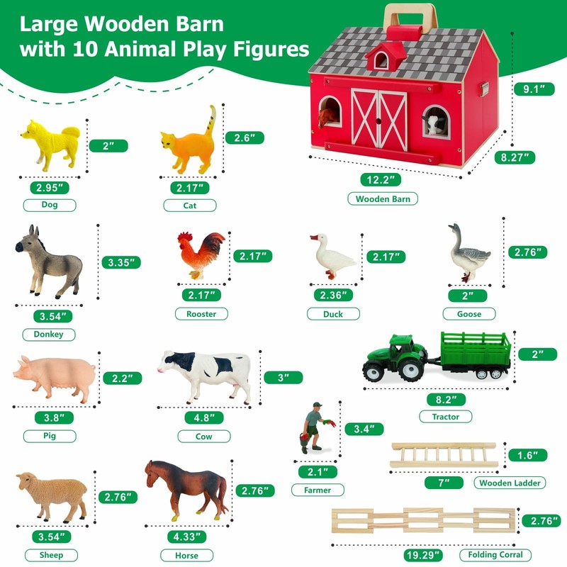 Farm Animal Toys with Portable Large Wooden Barn for Kids 3+ Years Old, 10 PC... gallery