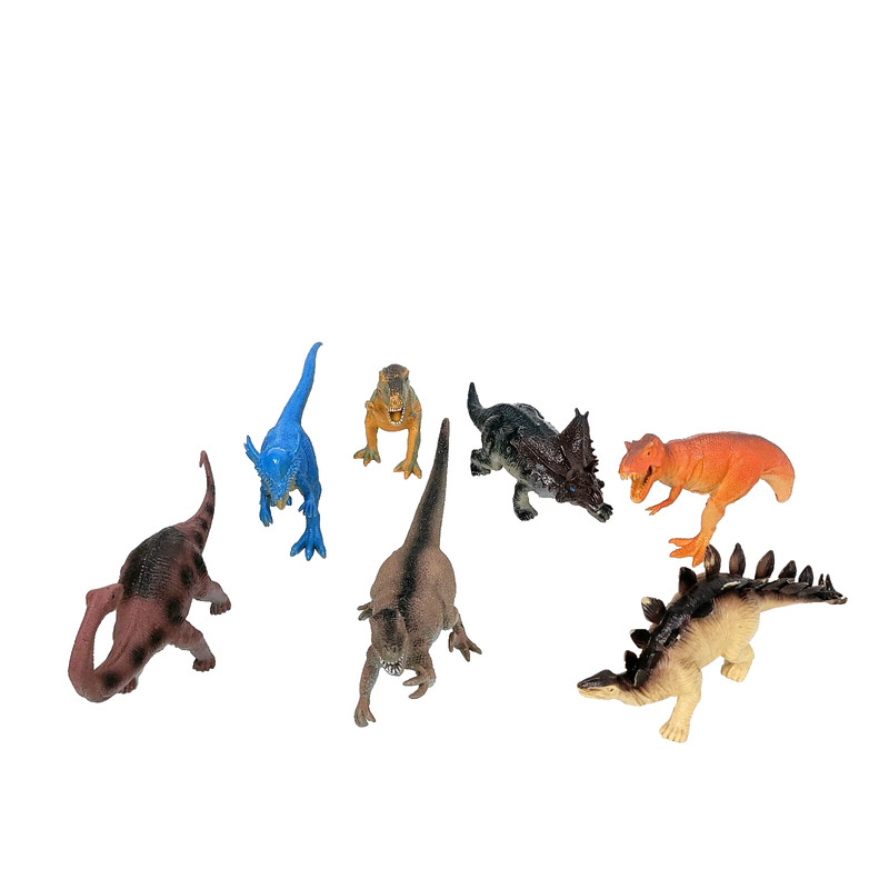 Lot Of 7 Dinosaur Toy Figures Hard Plastic Prehistoric Animals 8″ Inches