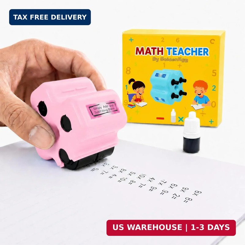 GoldenEgg Math Teacher 4-in-1 Math Roller Stamp, Addition, Subtraction, Multipli