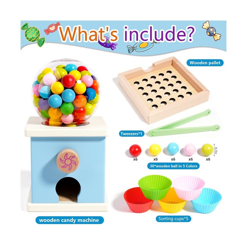 9.6" Wooden Gumball Machine Counting Montessori Toys for 3 4 5 Year... Fast Ship gallery