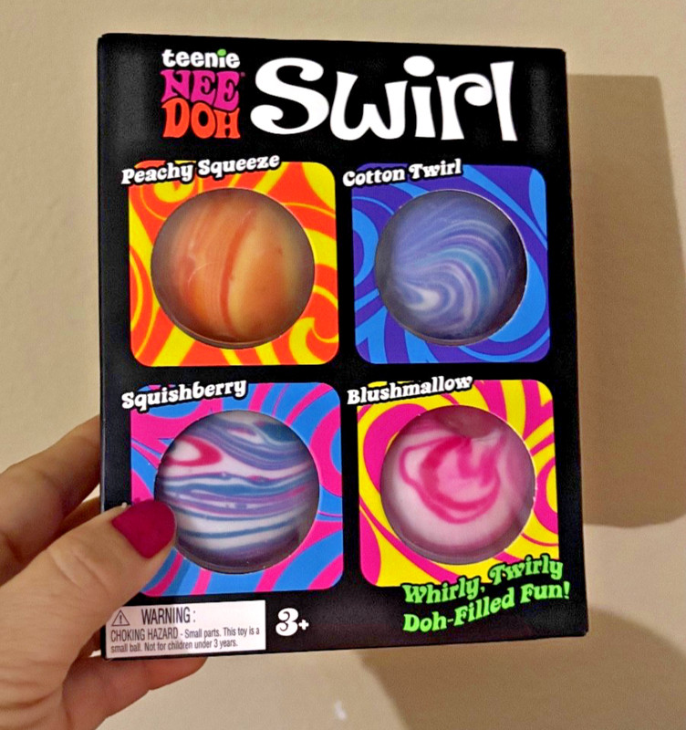 NeeDoh Teenie Swirl 4-pack, Nee Doh Mini Squishy Stress Balls, Set Of Four NEW