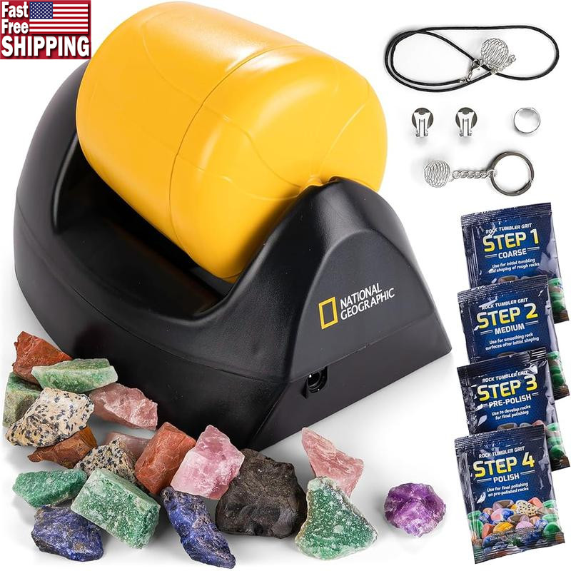 Rock Tumbler Kit Kids Durable Polisher Complete Geology Science Hobby Gemstones