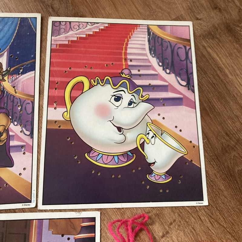 VINTAGE 1992 ROSE ART DISNEY BEAUTY AND THE BEAST SEWING 5 PICTURE CARDS 8 X 10 gallery