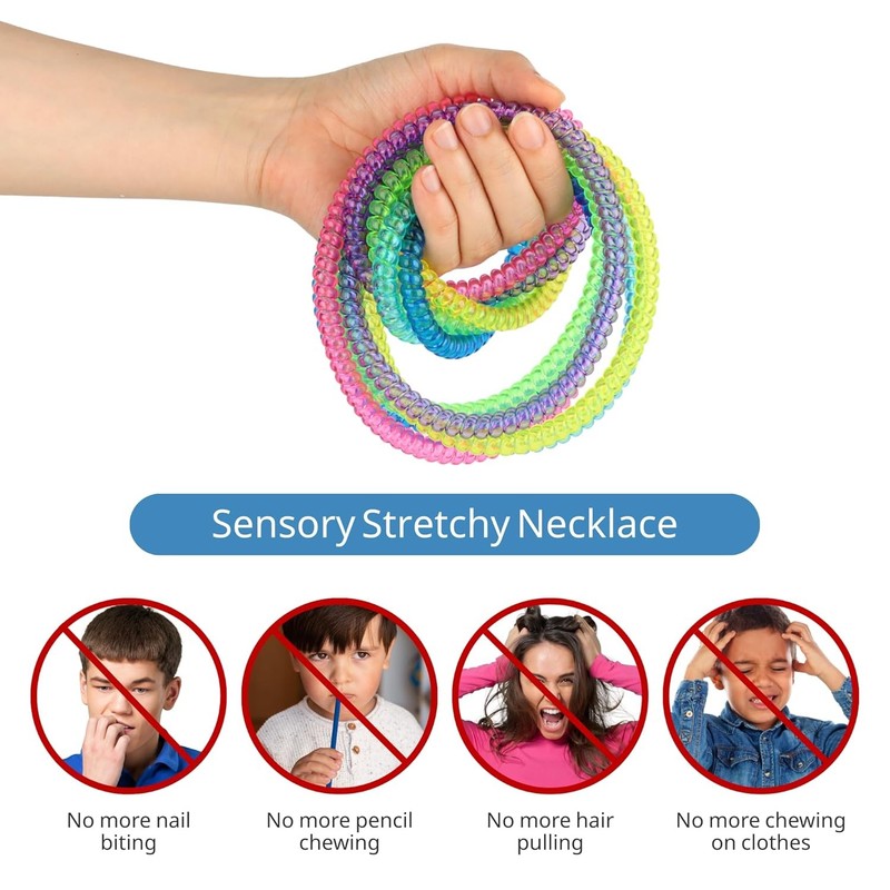 Sensory Fidget Necklace for Boys and Girls, 12 Pack Stretch Coil Necklaces for K gallery