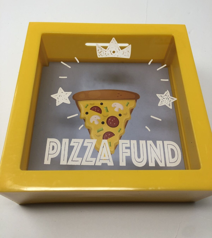 PIzza Coin Bank Clear Unbreakable Plastic Yellow Pizza Print 5.9×5.9×2.4″