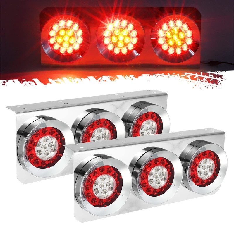 Partsam 2Pcs 54 LED Truck Trailer Tail Lights Bar with Chrome 20″,