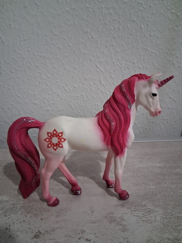 2020 Schleich Bayala Mandala Pink White Glitter Unicorn Horse Figure 5" Long gallery