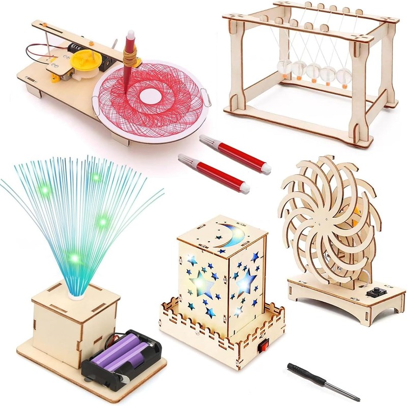5 in 1 STEM Building Kits for Kids Ages 6-12, Wood Crafts for Boys 8-14 3D Dino