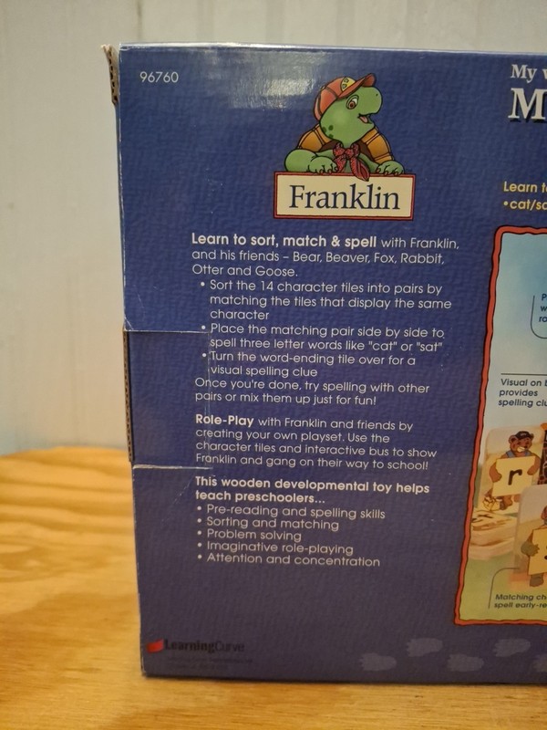 Franklin The Turtle Match & Spell Wooden Bus Learning Curve New Boxed Very Rare gallery