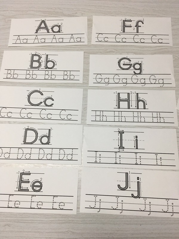 Alphabets with Directional lines – laminated dry erase cards. Preschool Tracing