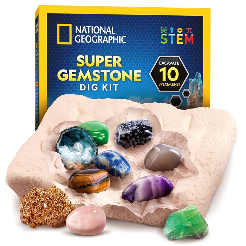National Geographic Gemstone Dig Kit – Dig Up 10 Real Gemstones and Crystals,…