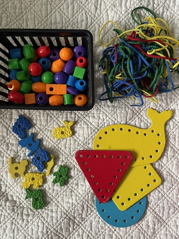 Lacing Lace Up Tracing Cards, Plastic & Foam Beads Shapes Preschool Education