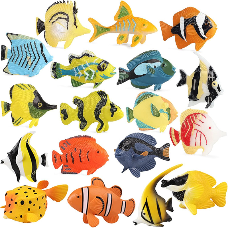 18PCS Tropical Fish Toys for Kids, Plastic Assorted Miniature Sea Creatures Toys