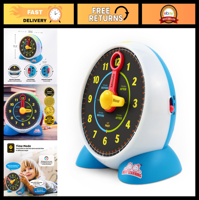 Educational Talking Learning Clock Toy – Teach Kids Time with Music & Quizzes –