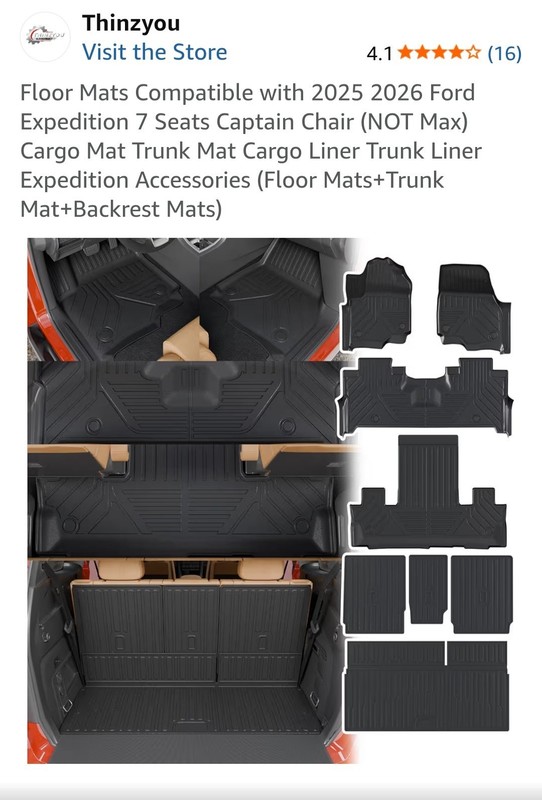 Thinzyou Floor Mats for 2025 2026 Ford Expedition 7 Seats Captain