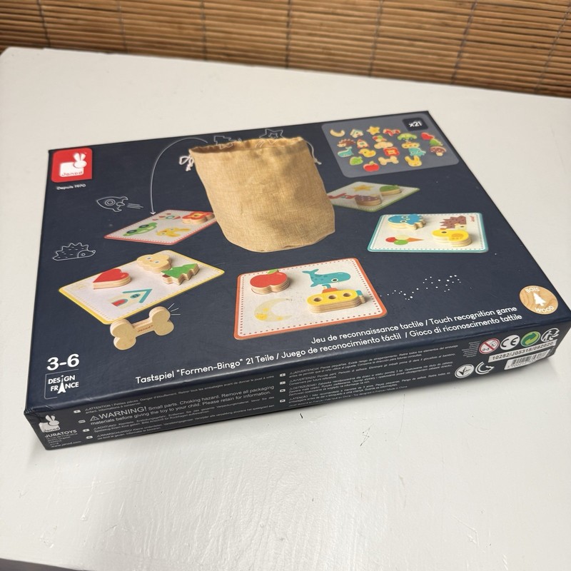 Bingo Style Sensory Game Janod Touch Recognition Ages 3-6 Colorful Wood Pieces