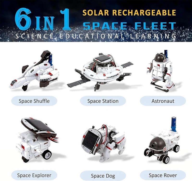 STEM 6-In-1 Education Solar Robot Toys for Age 8-13, Robotics Set Space Toys