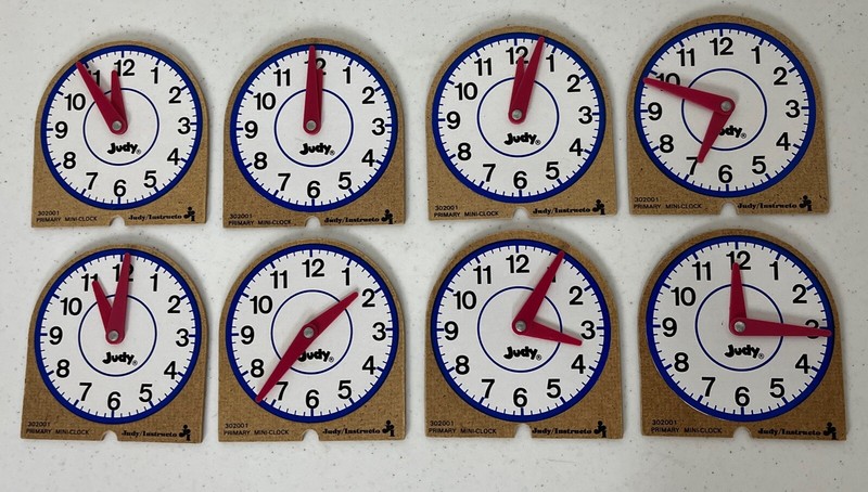 Lot of 8 Judy Instructo Educational Original Wood Mini Clocks 209041 No Stands
