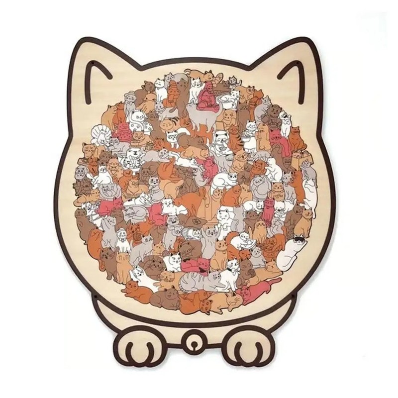 135PC Wooden Cat Jigsaw Puzzle Irregular Pieces Gift Home Decor Toy