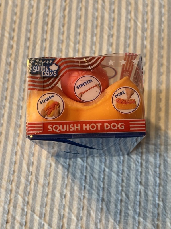 Sunny Days Squish Hot Dog 2-in-1 Tactile Squeeze Toy, Yellow/Orange/Read, New gallery