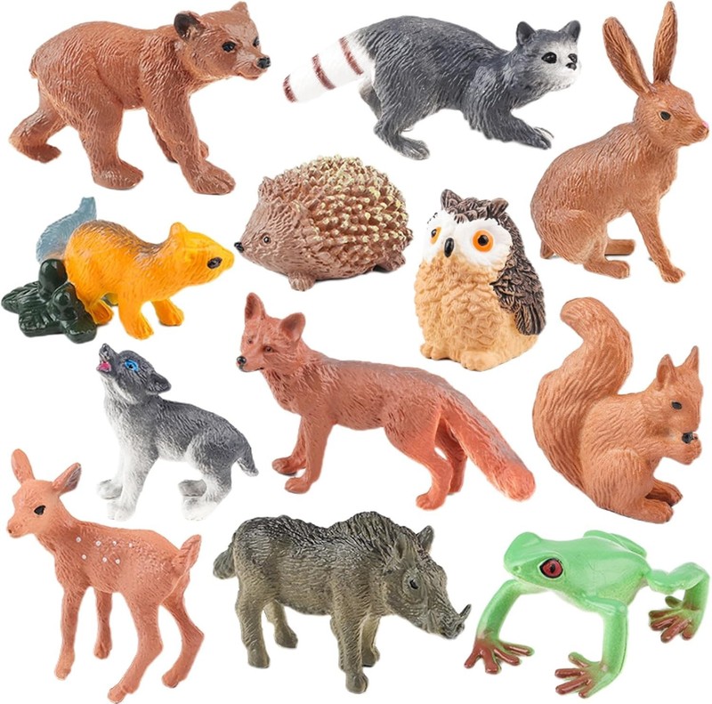 12PCS Woodland Animals Figures Wildlife Jungle Toy Animal Figures Gift for Kids