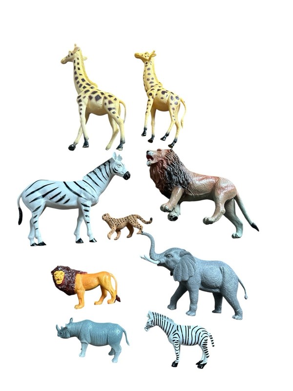Lot of 9 Plastic Zoo African Safari Jungle Animal Figures Toy Misc Brands