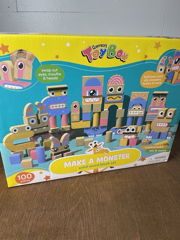 GEOFFREY'S TOY BOX Make A Monster Solid Wood Block Set Brand New Sealed