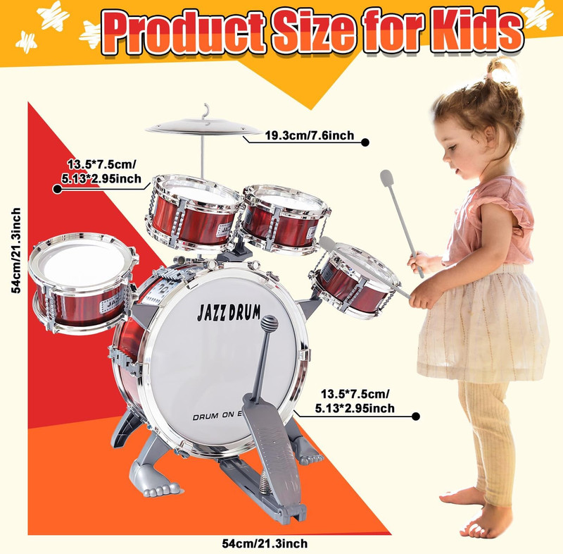 Toy Drum Set for Toddlers Music Toys for 3 4 5 Year Old Kids Jazz Drum Kit with gallery