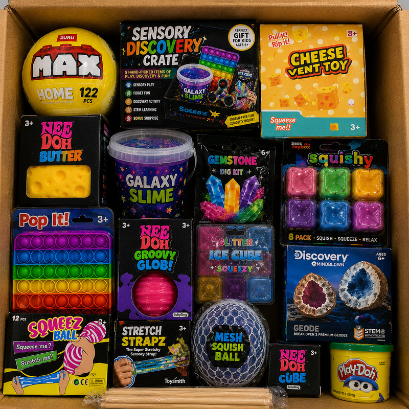 5 Pc Sensory Toy Box Stress Relief Fidget Bundle Anxiety Calm Down Gift Set Lot