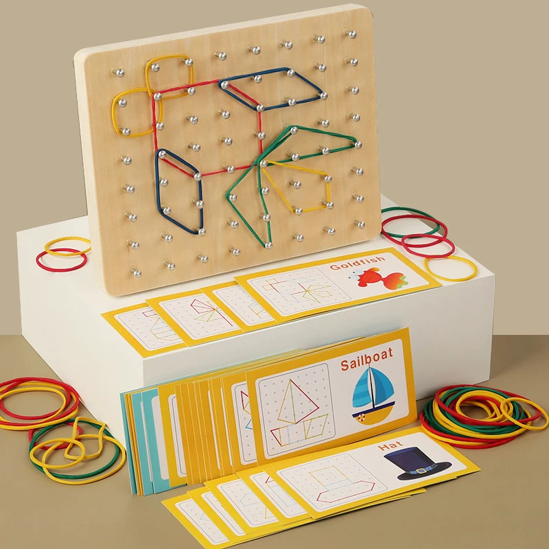 Kid Geoboard Wooden Montessori Education Mathematical Manipulative Block Geometr