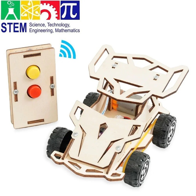 DIY Wooden RC Car STEM Science Kit 4WD Racing Educational Assembly Toy Kids USA gallery
