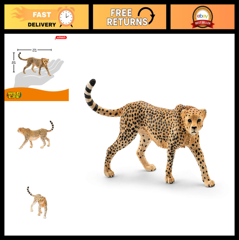 Wildlife Animal Figurine – Female Cheetah Toy for Kids 3-8 Years, Safari Playset