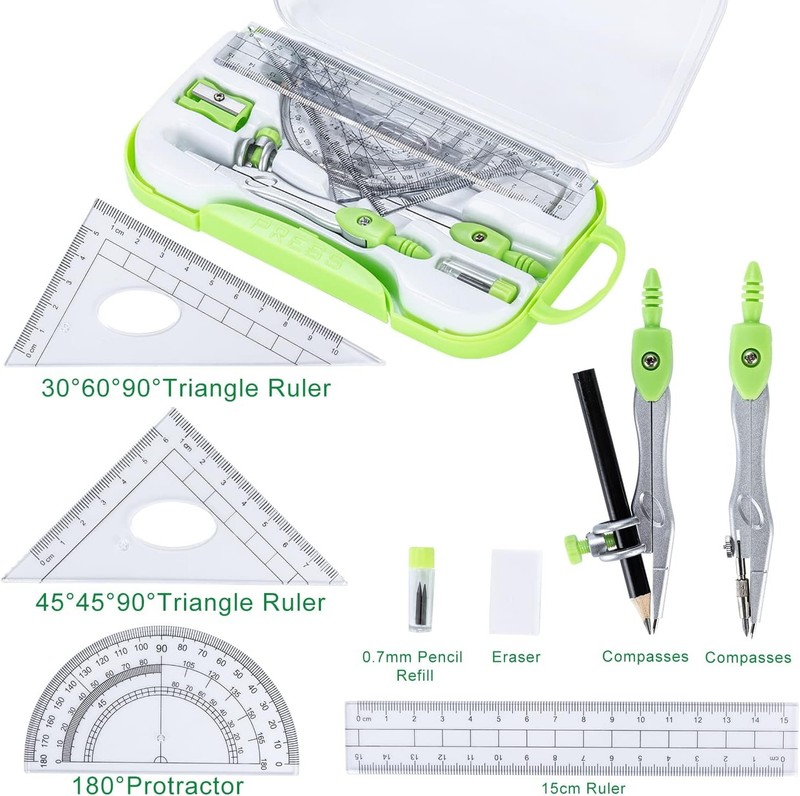 10 Pieces Math Geometry Kit Set with Shatterproof Storage Box, Student Supplies gallery