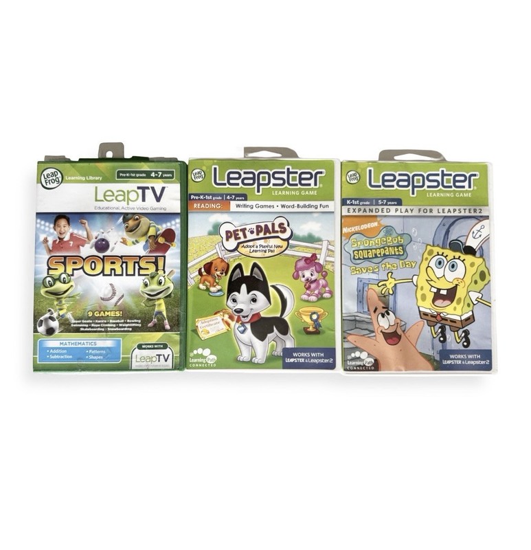 LeapFrog SpongeBob, Sports!, Pet Pals – LeapTV & Leapster Lot of 3 – EUC