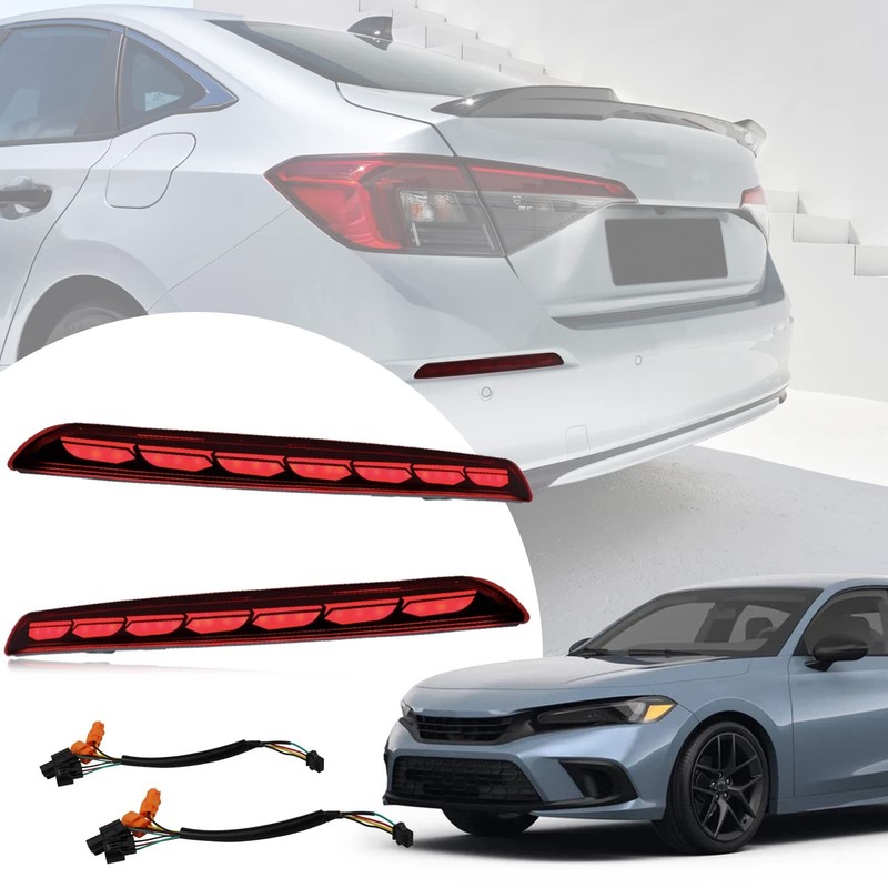 Red Housing Full LED Rear Reflector Fog Bumper DRL Kit for Honda Civic 11th 2…