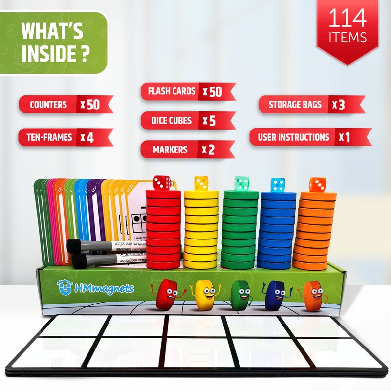 Magnetic Ten Frame Set: 4 Durable Ten-Frames + 50 Colorful Counters gallery