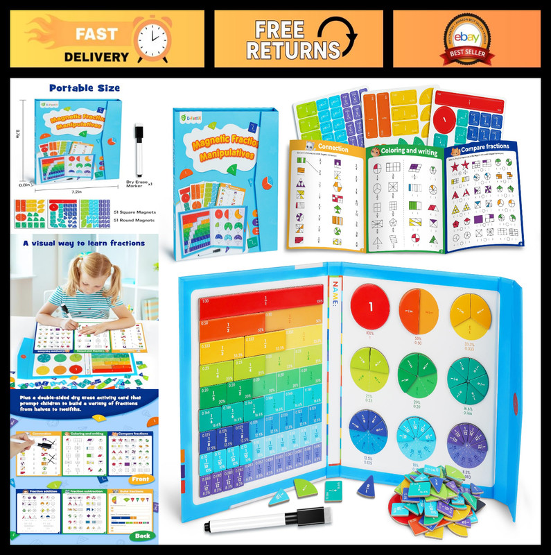 Magnetic Fraction Educational Puzzle Set – Math Manipulatives for Kids, Montesso