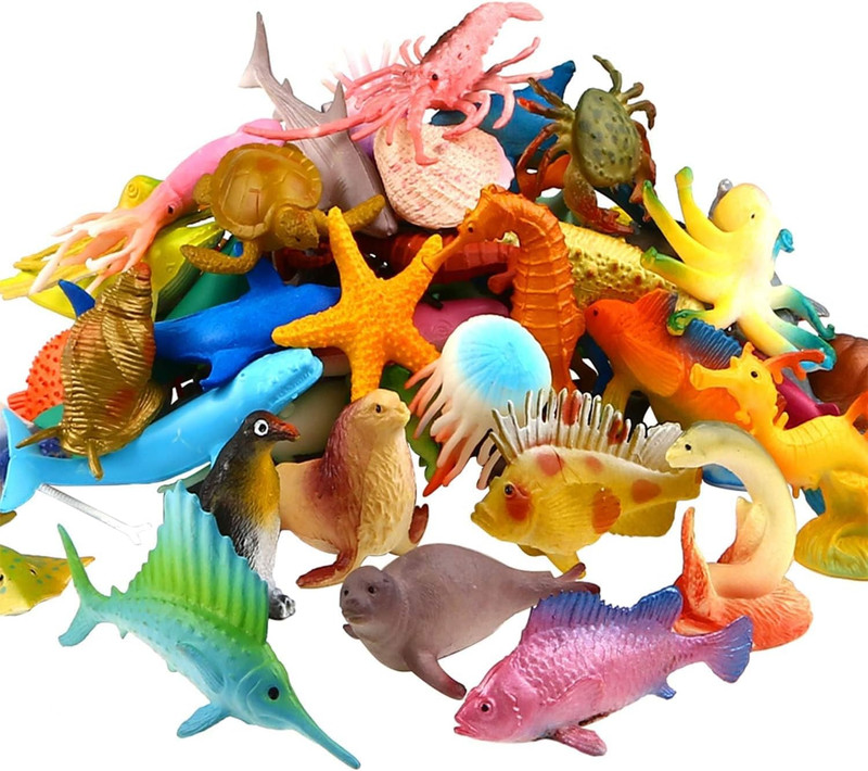 Ocean Sea Animal, 52 Pack Assorted Mini Vinyl Plastic Animal Toy Set, Realistic