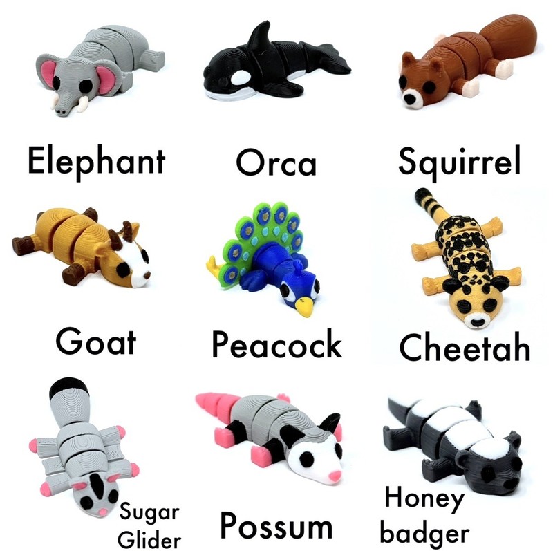 Mini Pocket Pets: 3D PLA jungle, ocean, & farm animal toys 20 random selected.