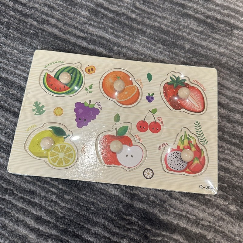 Wooden Fruit Peg Puzzles Toddlers Preschool Educational Board Motor Skill 9×6 in