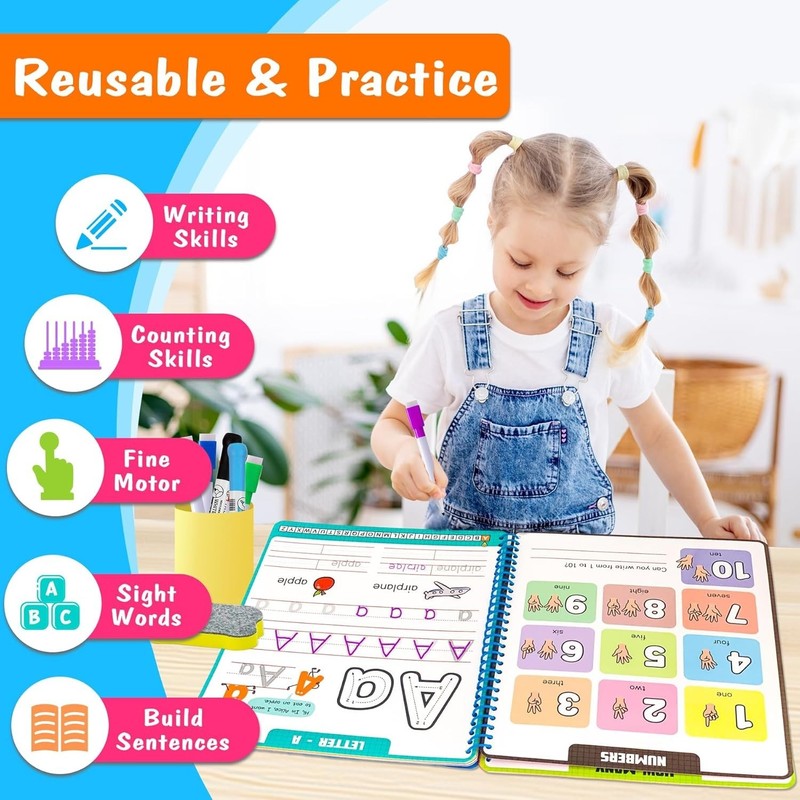 Preschool Learning Activities - Reusable Letter & Number Tracing Book for Kids 3 gallery