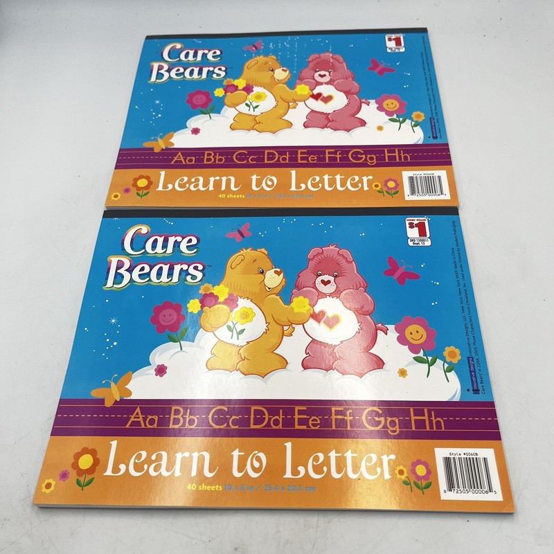 Set of 2 RARE Vintage 2004-2005 Carebears Learn to Letter Writing Workbooks