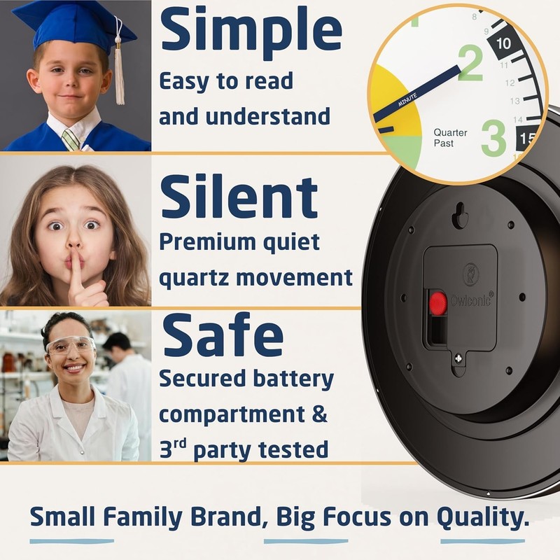 Clock for Kids – Educational Analog Learning Wall Clock, Non Ticking Teaching... gallery